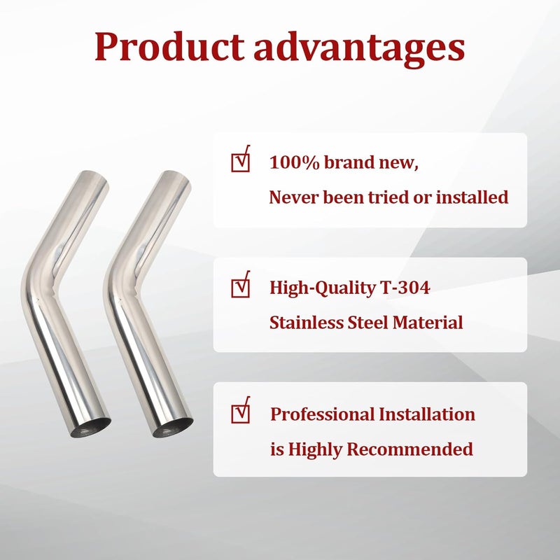 BIGREAT OD 3'' Inch (76MM) 45 Degree Bend Elbow Stainless Steel Turbocharger Pipe Tube Intercooler Pipe High Class Brushed Treatment Air Intake Tube Pipe Polished Universal-2PCS - Image 5